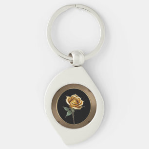 Elegant Rose with Ornate Decorative Frame Keychain