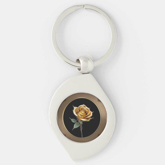 Elegant Rose with Ornate Decorative Frame Keychain (Front)