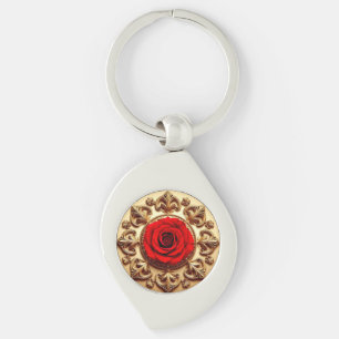 Elegant Rose with Ornate Decorative Frame Keychain