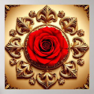 Elegant Rose with Ornate Decorative Frame Poster