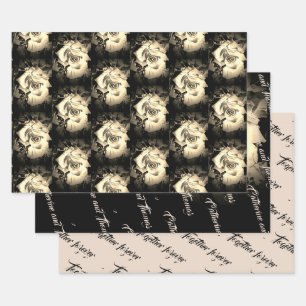 Elegant Rose Wrapping Paper Flat Sheet Set of 3