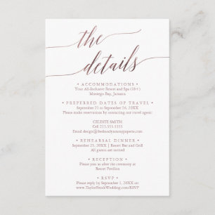 Elegant RoseGold Destination Wedding Travel Detail Enclosure Card