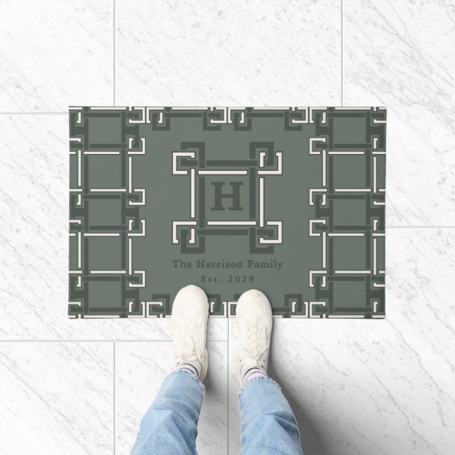 Elegant Rosemary Sage Geometric Monogram Doormat (Indoor)