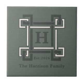 Elegant Rosemary Sage Geometric Monogram Tile