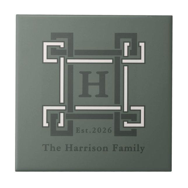 Elegant Rosemary Sage Geometric Monogram Tile (Front)