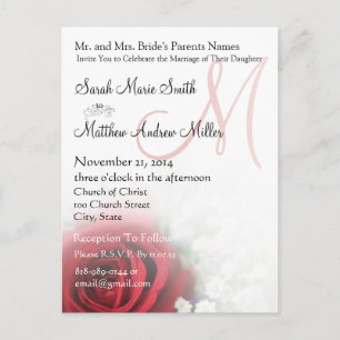Elegant Roses and Baby's Breath Wedding Invitation Postcard