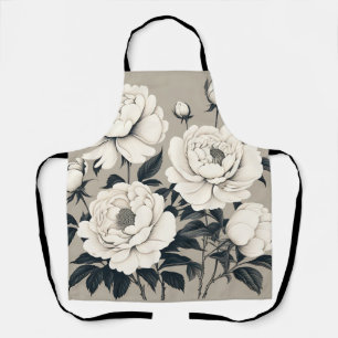 Elegant Roses And Peonies Floral On Cream Apron