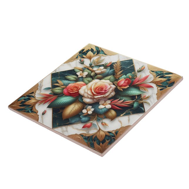 Elegant Roses Arrangement With Leafy Accents Tile (Side)