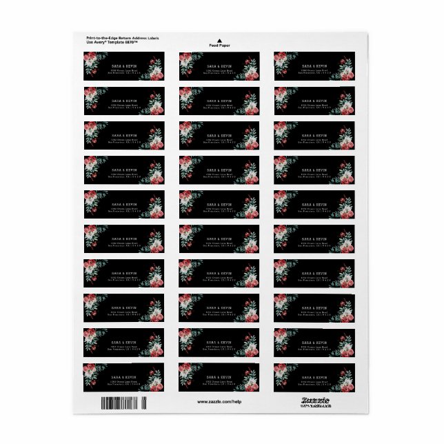 Elegant Roses Black Floral Return Adress Label (Full Sheet)