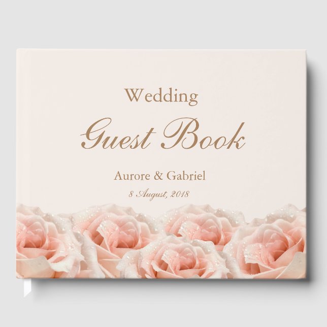 Elegant Roses Blush Champagne Wedding Guest Book (Front)