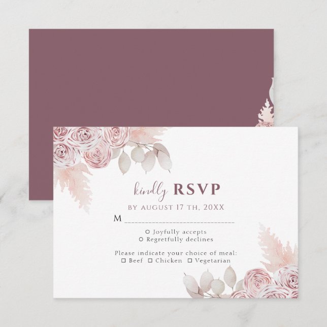 Elegant Roses Blush Pink Floral Wedding RSVP  Card (Front/Back)