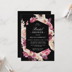 Elegant Roses Boho Bridal Shower Black Invitation