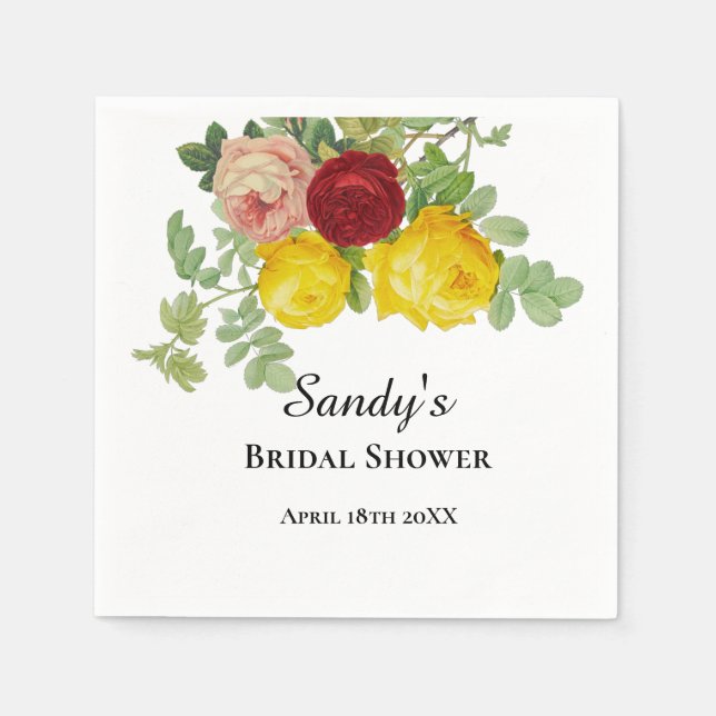 Elegant  Roses Bridal Shower Floral  Napkin (Front)