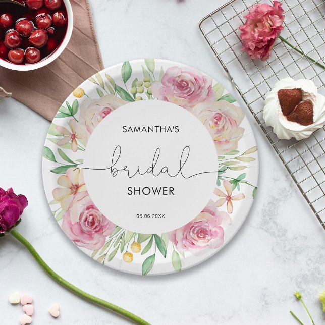 Elegant roses bridal shower paper plate (Creator Uploaded)