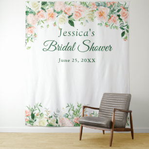 Elegant Roses Bridal Shower Photo Booth Backdrop Tapestry