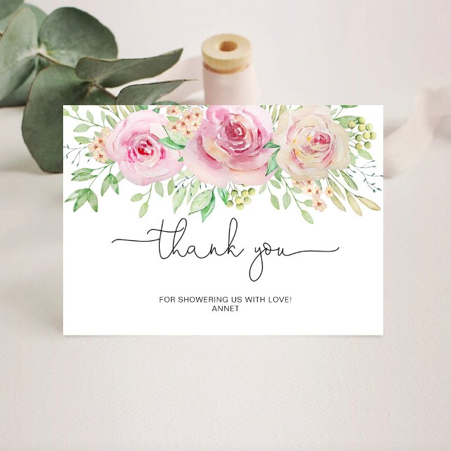 Elegant roses bridal shower thank you card (Creator Uploaded)