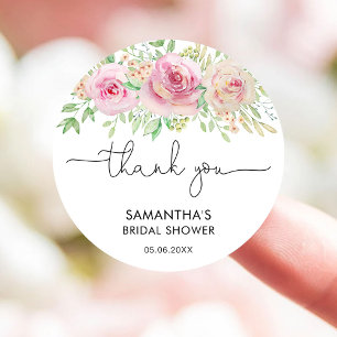 Elegant Roses Bridal Shower Thank You Classic Round Sticker