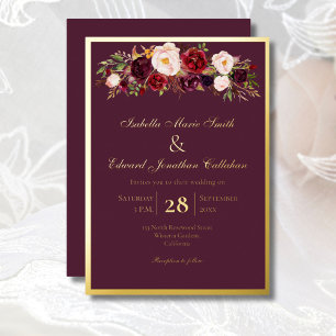 Elegant Roses Burgundy & Blush Bouquet Gold