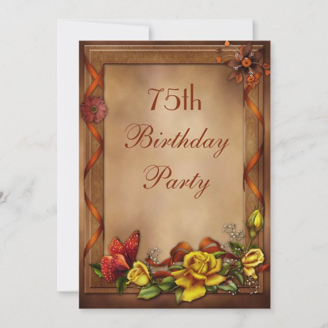 Elegant Roses & Butterfly 75th Birthday Party Invitation (Front)