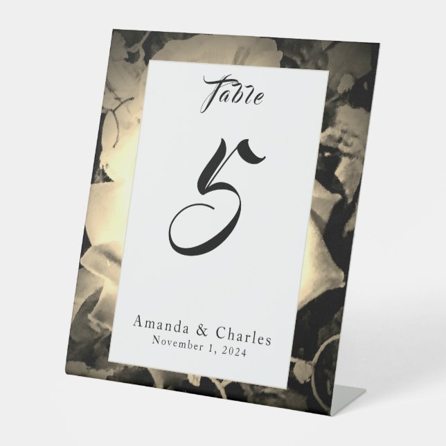 Elegant Roses Catholic Wedding Table Number Pedestal Sign (Front)