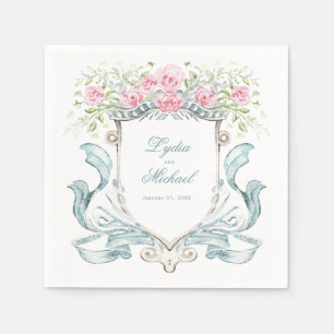 Elegant Roses Crest w/ Bow   Wedding Napkin