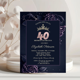 Elegant Roses Dark Gothic 40th Birthday Invitation