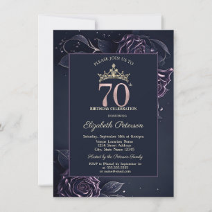 Elegant Roses Dark Gothic 70th Birthday Invitation