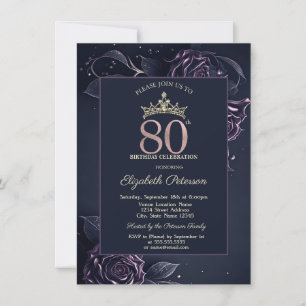 Elegant Roses Dark Gothic 80th Birthday Invitation