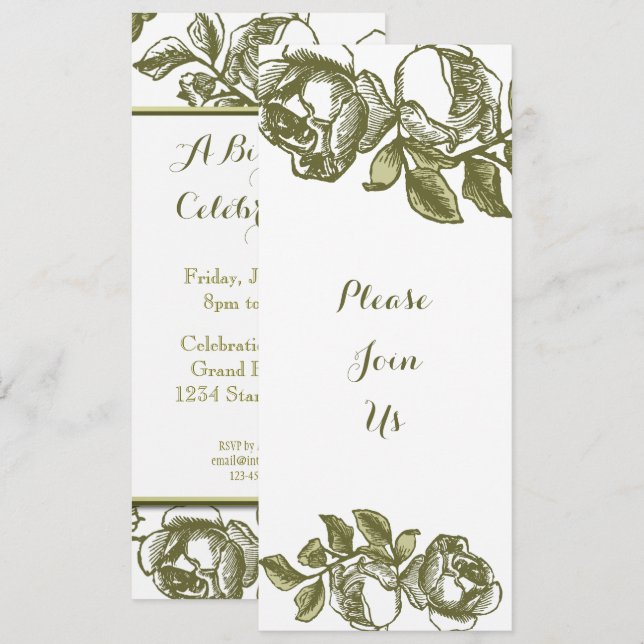 Élégant Roses d'or blanc sur mesure Invitations (Devant / Derrière)