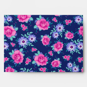 Elegant Roses Floral Pink Purple Blue Pattern Envelope