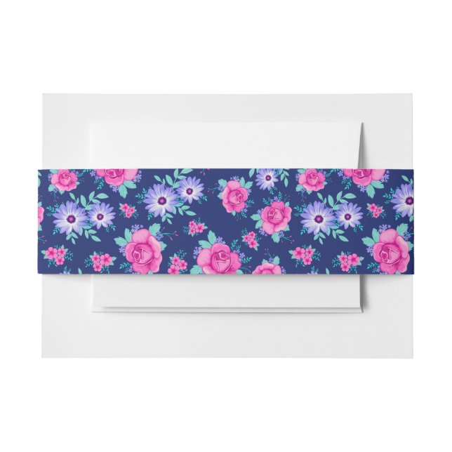 Elegant Roses Floral Pink Purple Blue Pattern Invitation Belly Band (Front Example)