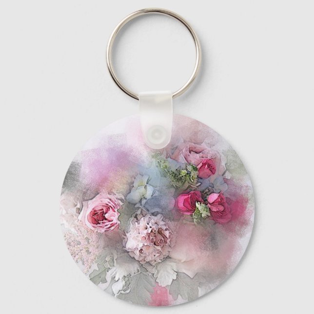 Elegant Roses Flowers Watercolor Art Modern Keychain (Front)
