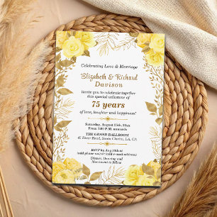 Elegant Roses Gold Floral 75th Wedding Anniversary Invitation