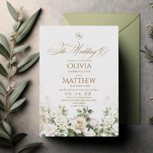 Elegant Roses & Gold Floral Garden Wedding Invitation