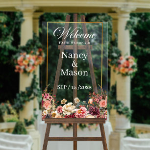 Elegant Roses Gold Modern Custom Name Wedding Acrylic Sign