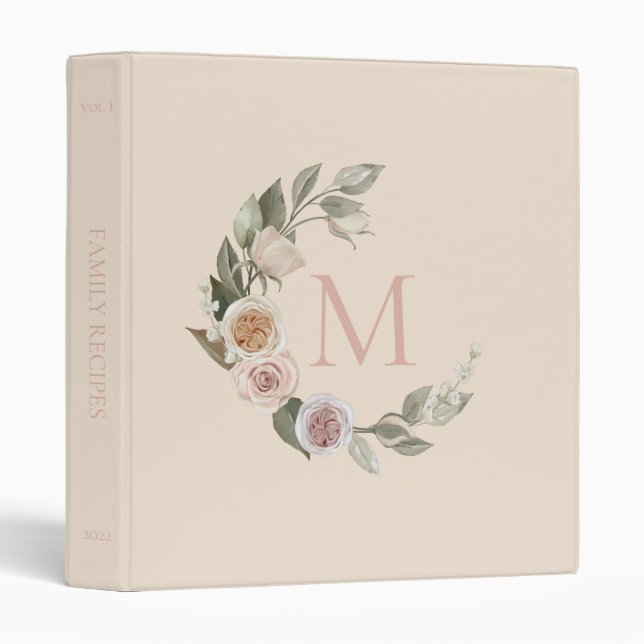 Elegant Roses Greenery Initial Recipe Binder (Front/Spine)