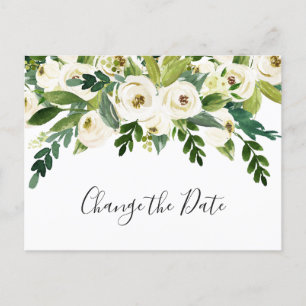 Elegant Roses Greenery Wedding Change the Date Announcement Postcard