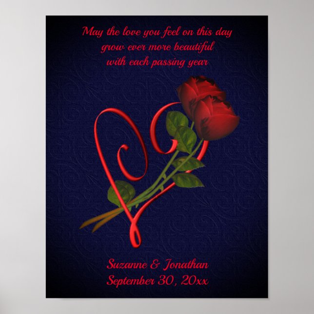 Elegant Roses Heart Wedding Or Anniversary  Poster (Front)