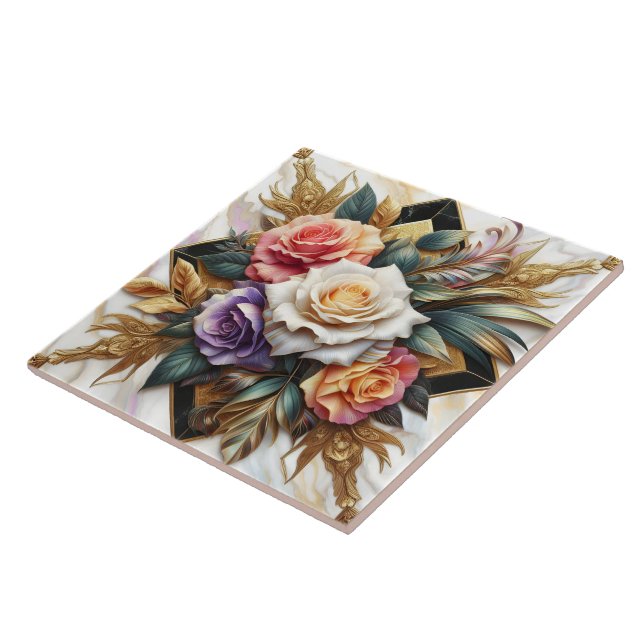 Elegant Roses in Intricate Floral Design Tile (Side)