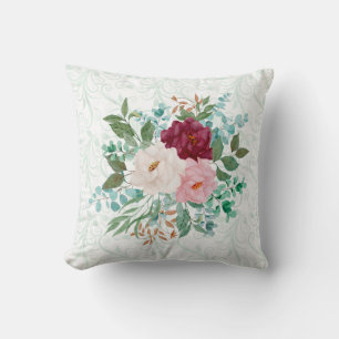 Elegant Roses & Mint Double-Sided Custom Throw Pillow
