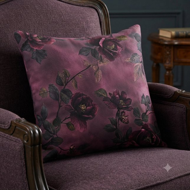 Elegant roses on a deep violet background.  throw pillow (Creator Uploaded)