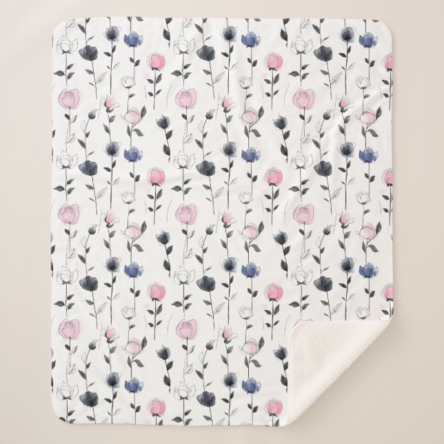 Elegant roses pattern sherpa blanket (Front)