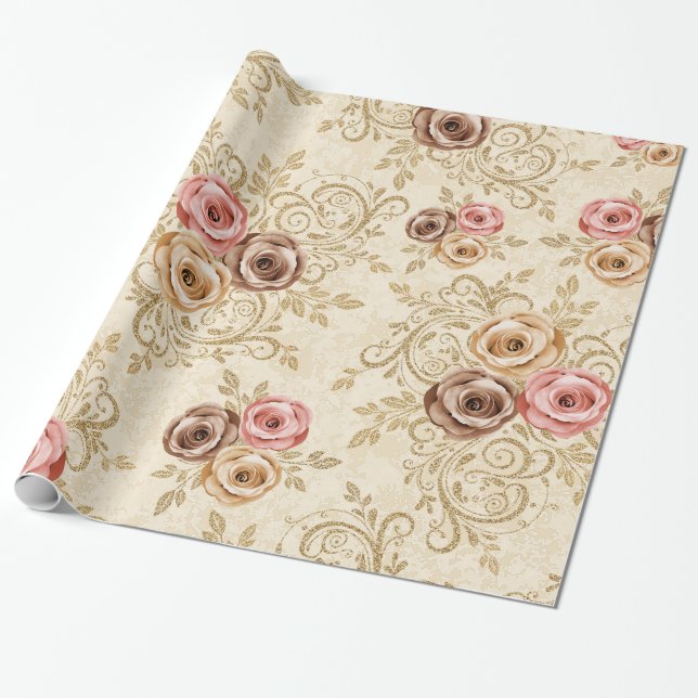 Elegant roses pattern wrapping paper (Unrolled)