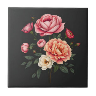 Elegant Roses Peonies and Hydrangeas Flowers Tile