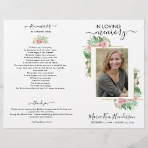 Elegant Roses Photo Memorial Funeral Program