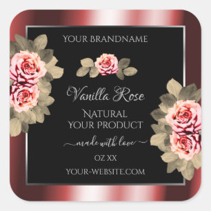 Elegant Roses Shimmering Red Black Product Labels