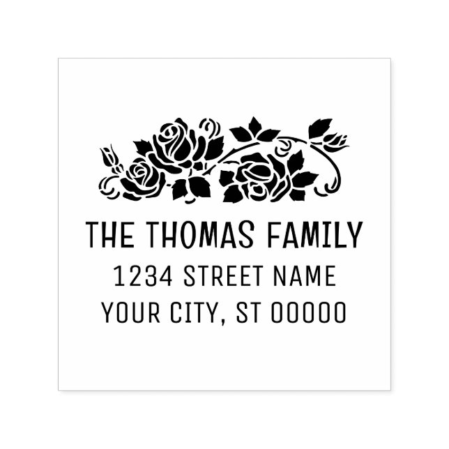 Elegant Roses Silhouette Flower Name Address Self-inking Stamp (Design)