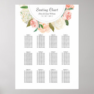 Elegant roses weddin dinner seating chart