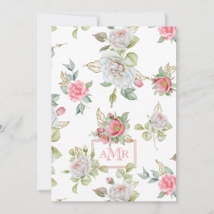 Elegant Roses with Gold Engraved Leaves   Monogram Card