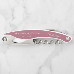 Elegant Rosewood Pink Wedding Thank You Favours Corkscrew